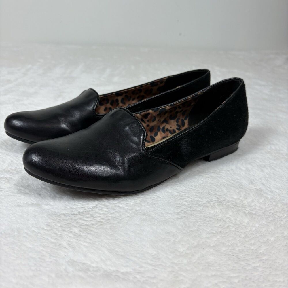 Naturalizer Bromstad Womens Comfort Shoes 8.5M Leather Loren Loafer Flats Black